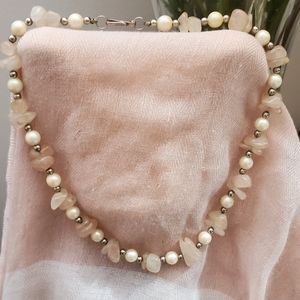 VINTAGE GENUINE ROSE QUARTZ & PEARL NECKLACE